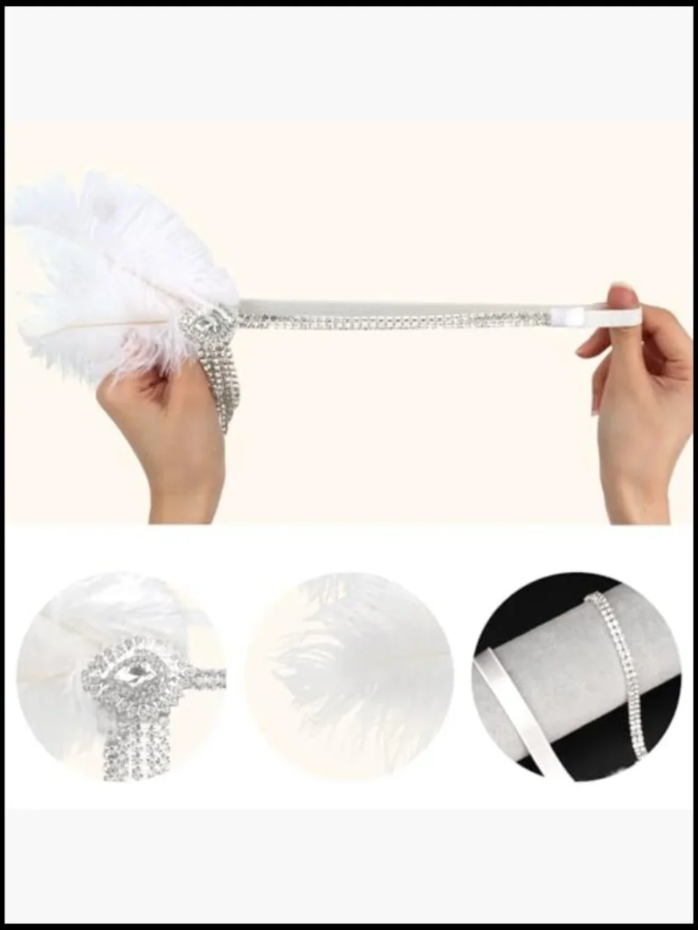 Vintage Flapper Headpiece Roaring 20s Gatsby Headband Feather Crystal Tassels - Picture 4 of 7